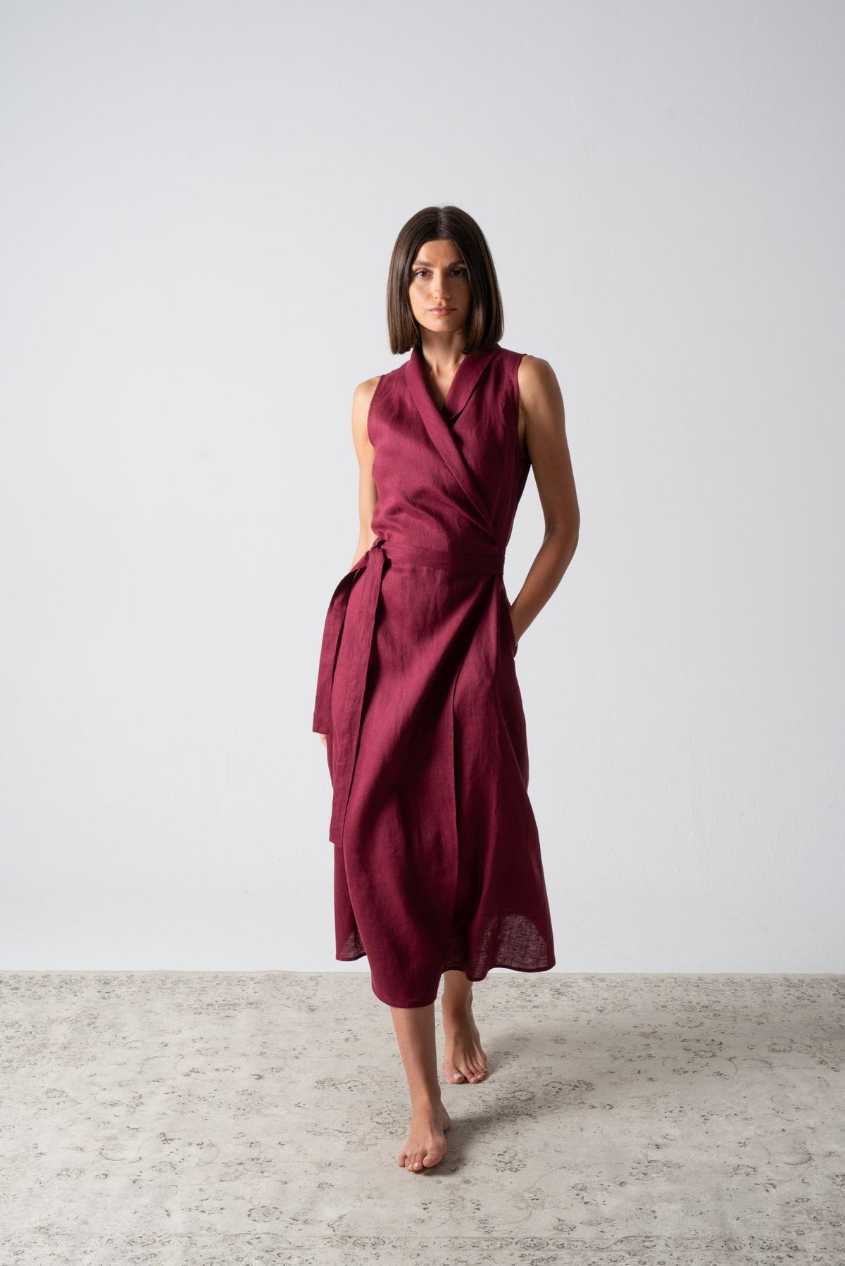 Amara Cowl Neck Wrap Dress Wine Luxmii