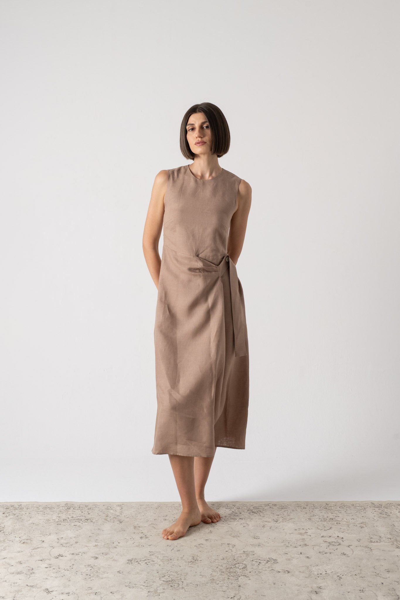 Eda Midi Wrap Dress Mocha Taupe Luxmii