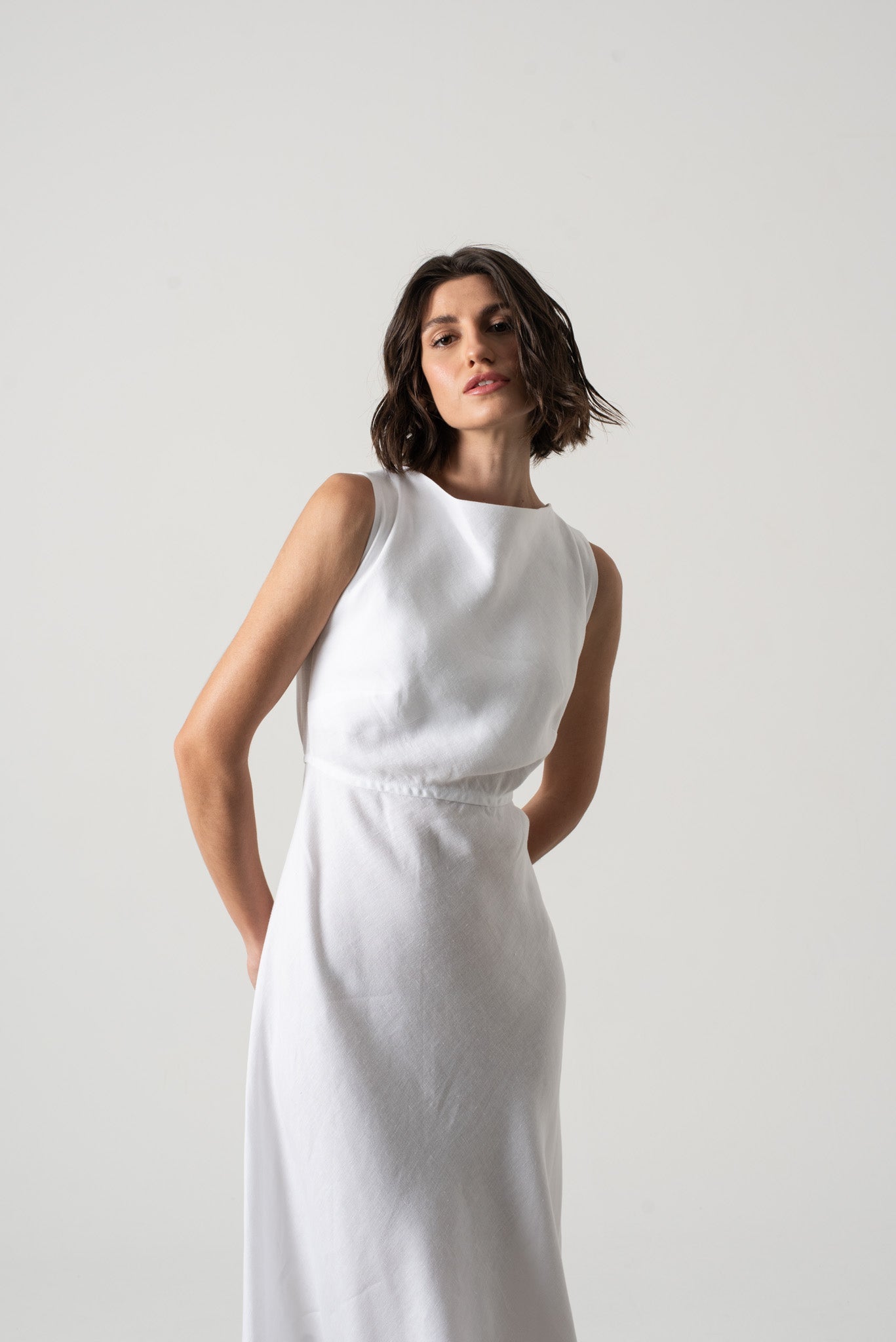 Hemming Linen Midi Dress White Luxmii