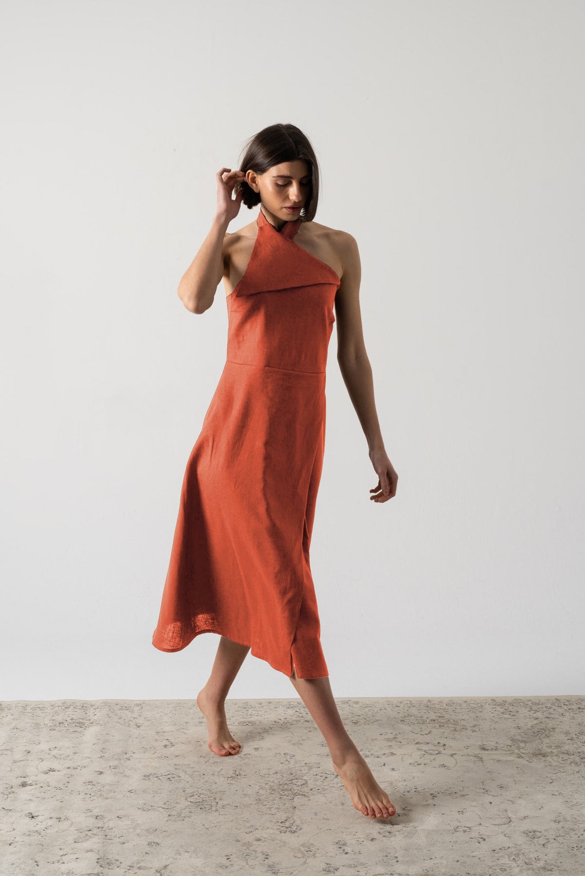 Oréa Halter Midi Dress Copper Luxmii