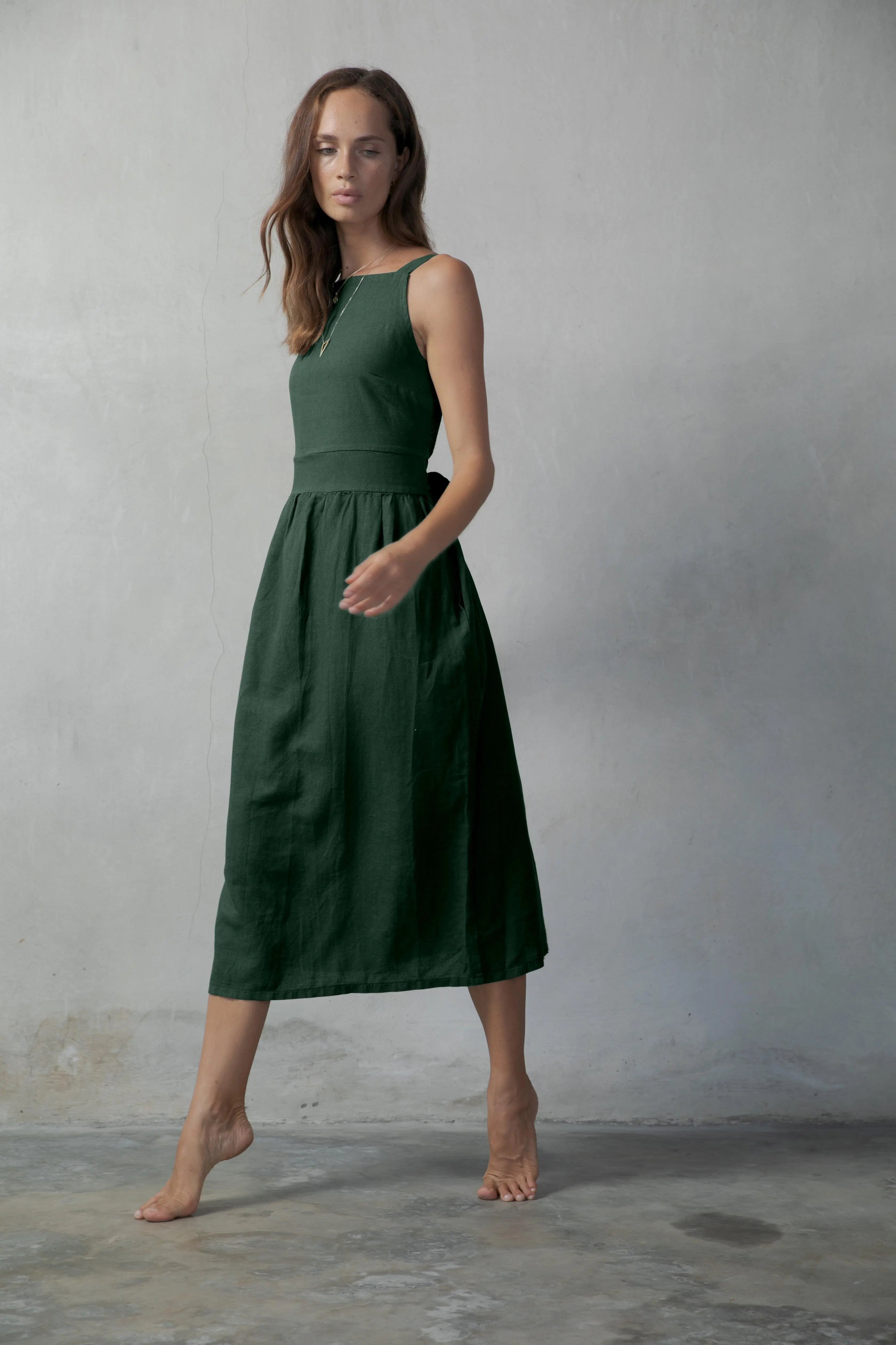 Farfalla Linen Midi Dress Forest - Luxmii