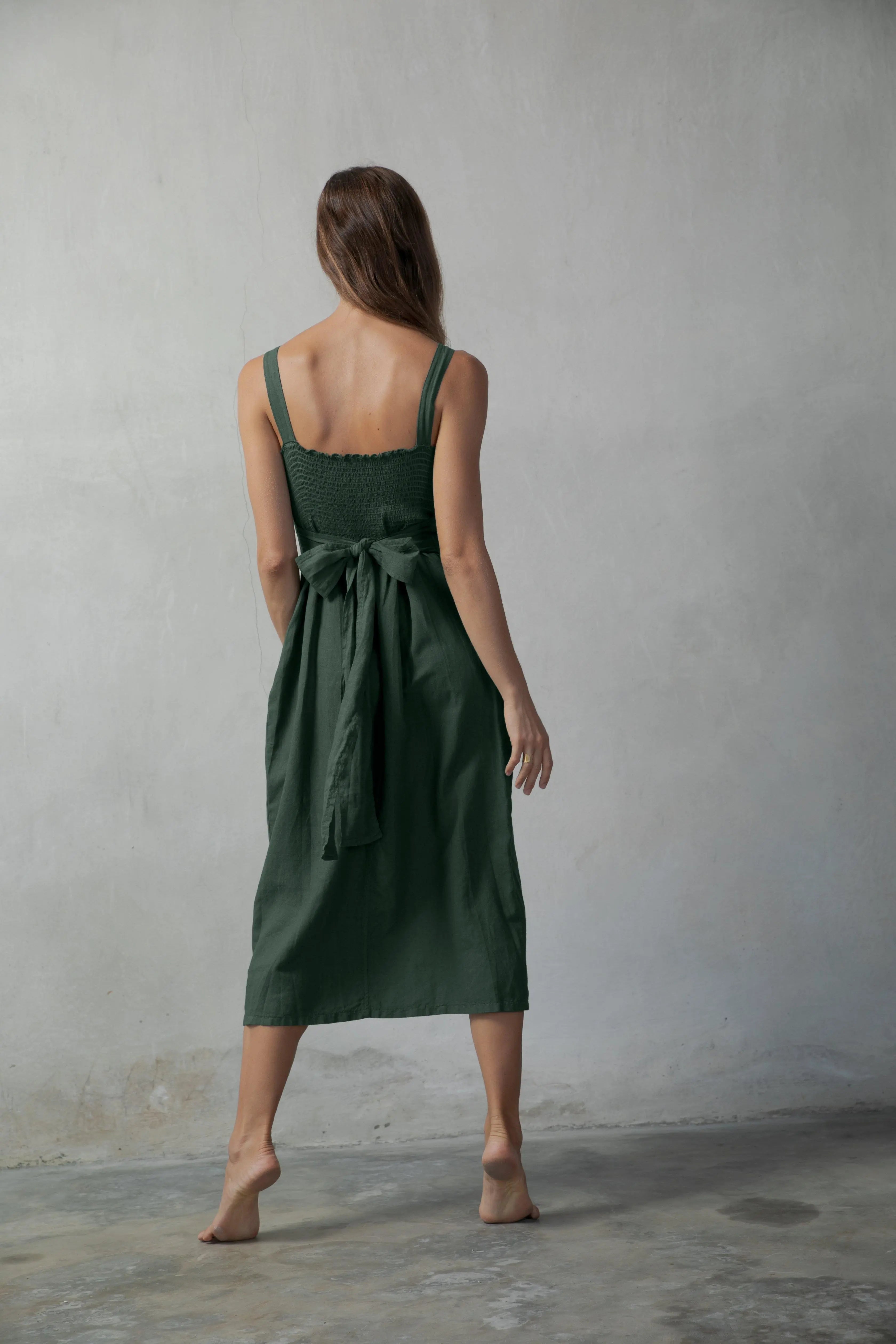 Farfalla Linen Midi Dress Forest - Luxmii