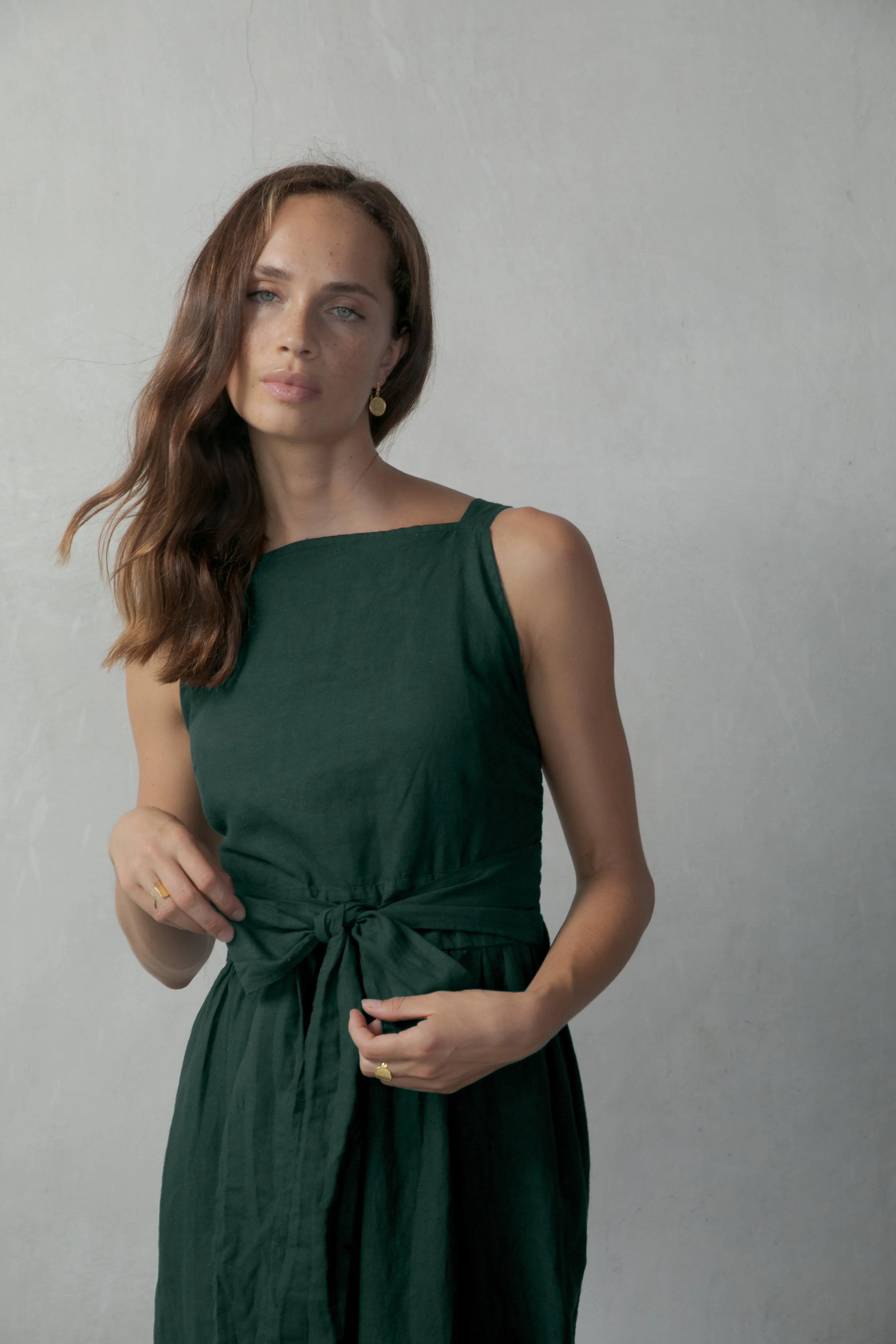 Farfalla Linen Midi Dress Forest - Luxmii