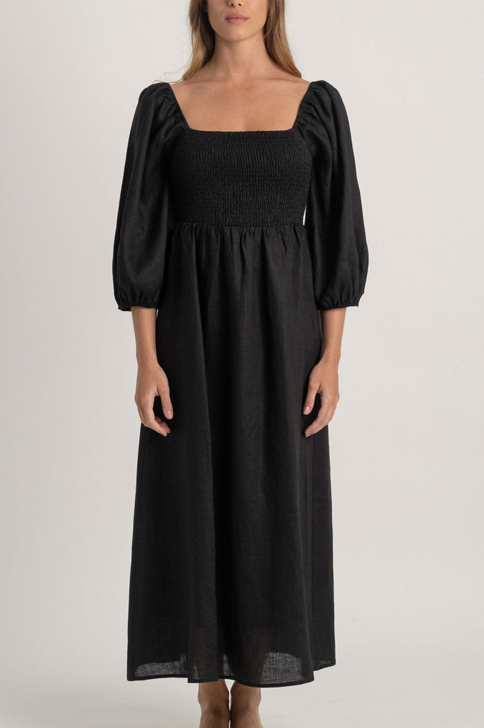 Agapi Linen Maxi Dress Black Luxmii