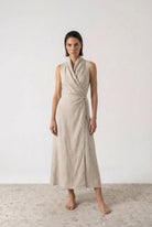 Amara Cowl Neck Wrap Dress Natural Luxmii