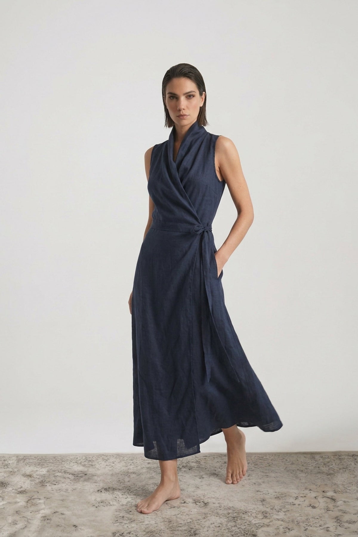 Amara Cowl Neck Wrap Dress Navy Luxmii