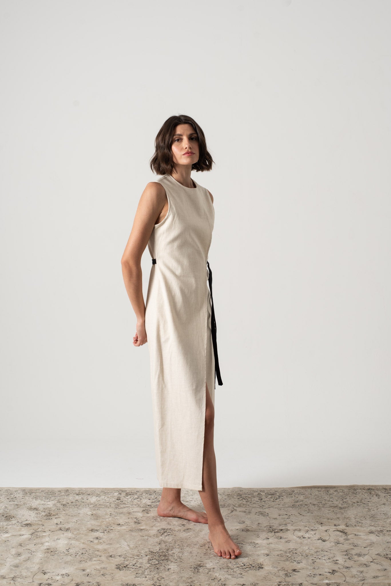 Aurore Linen Midi Dress Natural Beige - LUXMII