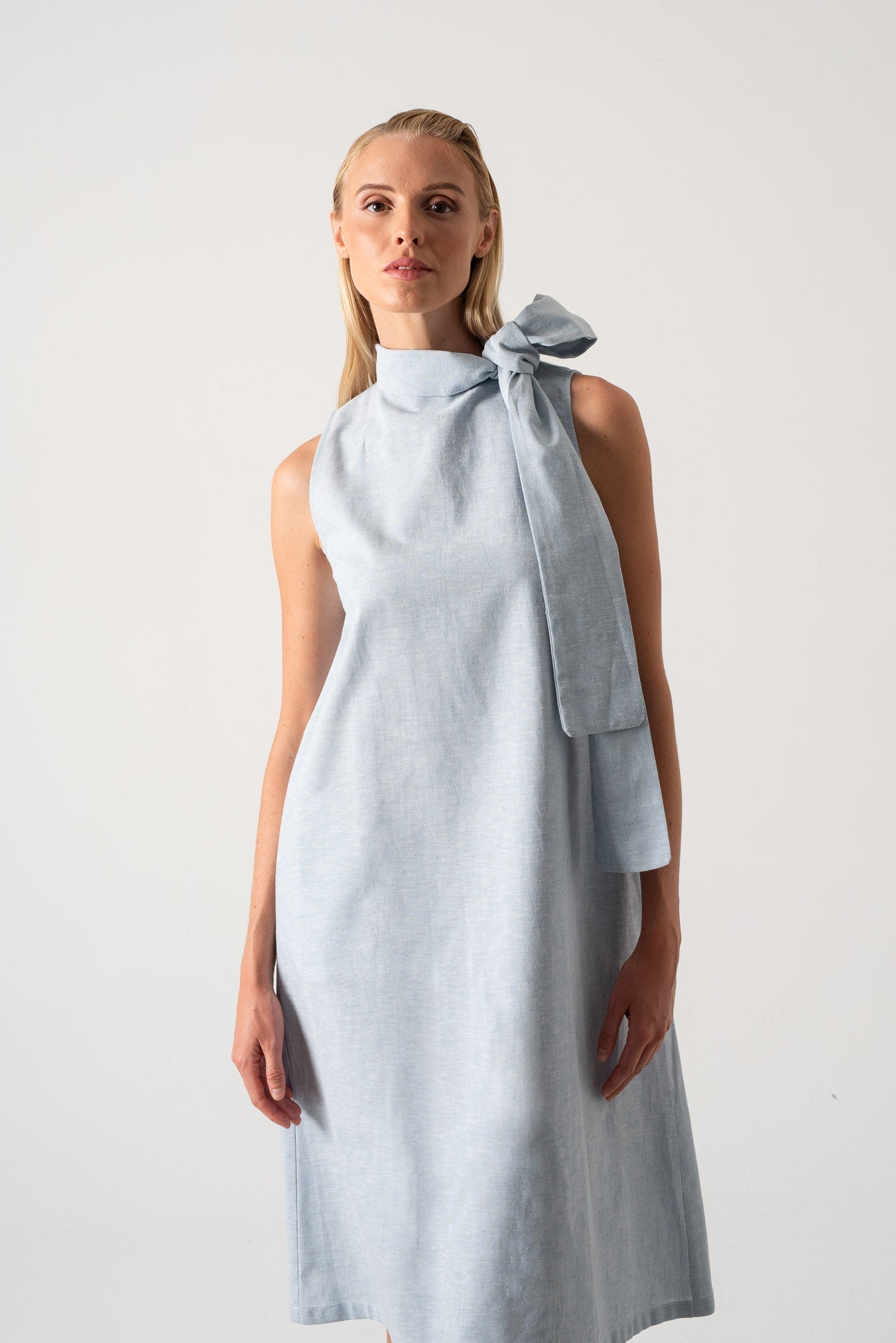 Axel Linen Tie Dress Sky Blue Luxmii