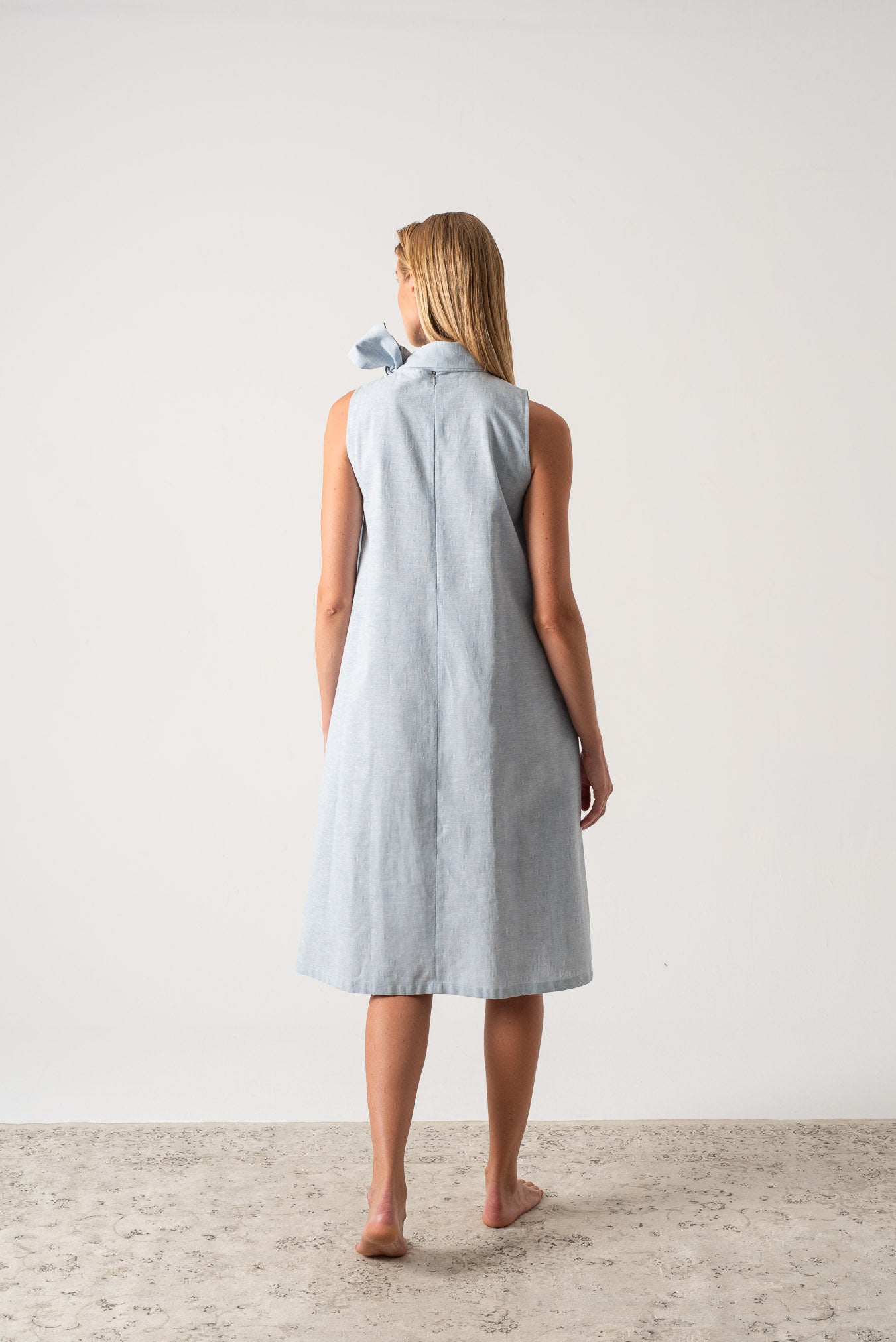 Axel Linen Tie Dress Sky Blue Luxmii