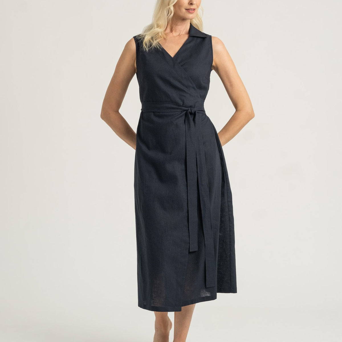 Cora Wrap Dress Navy - LUXMII