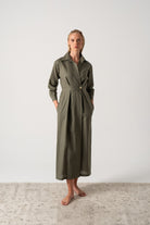 Halvar Linen Maxi Dress Khaki Luxmii