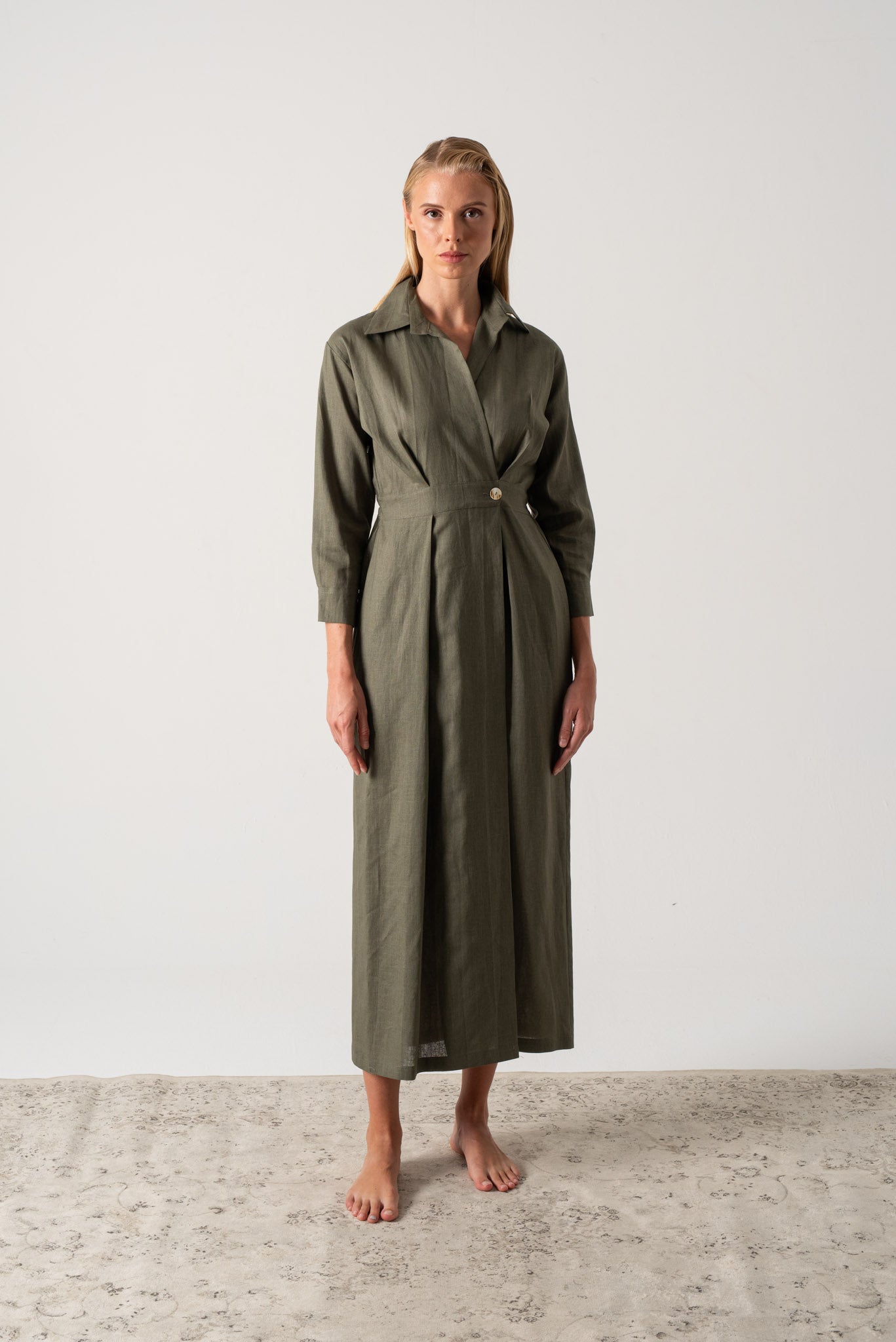 Halvar Linen Maxi Dress Khaki Luxmii