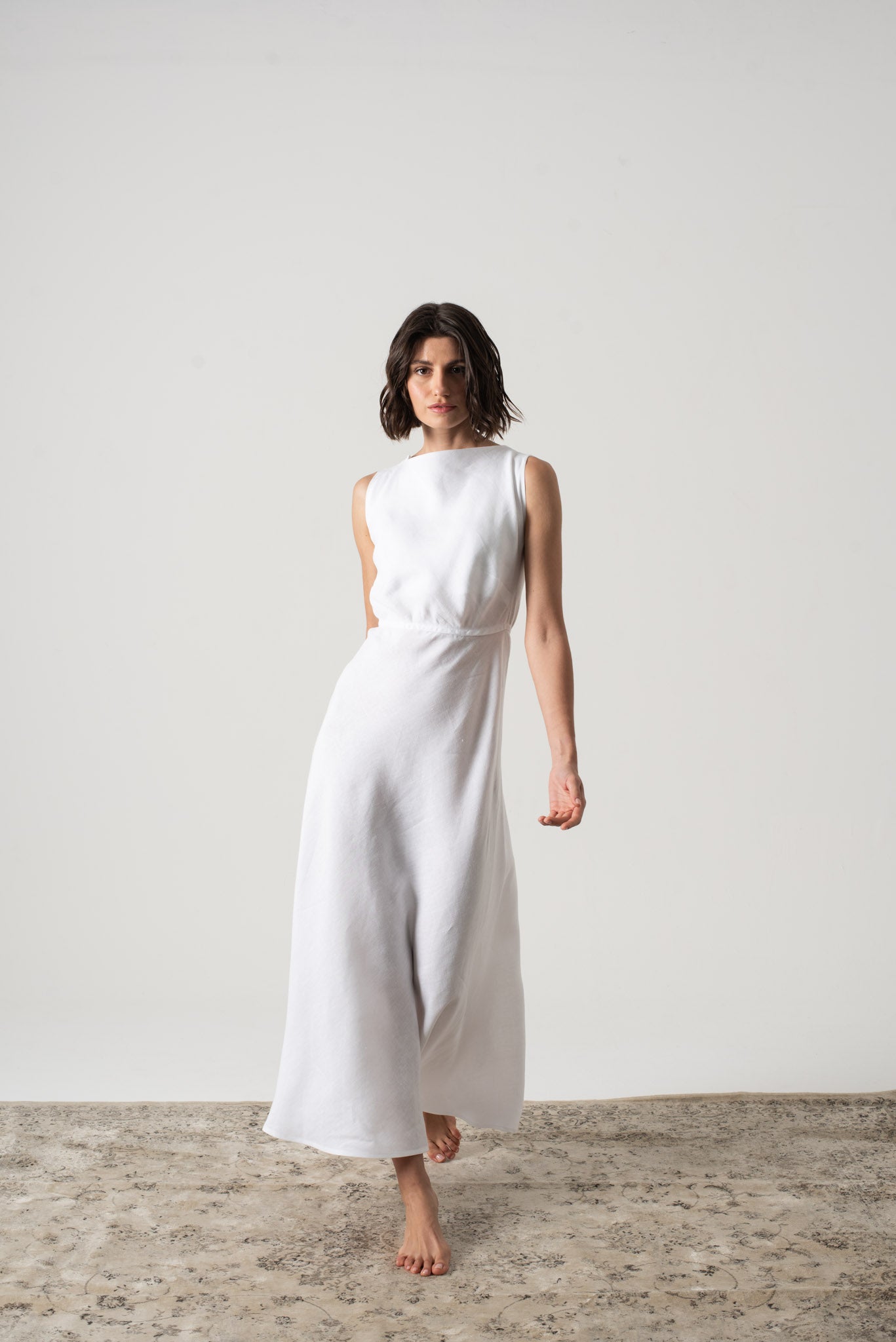 White linen orders dress midi