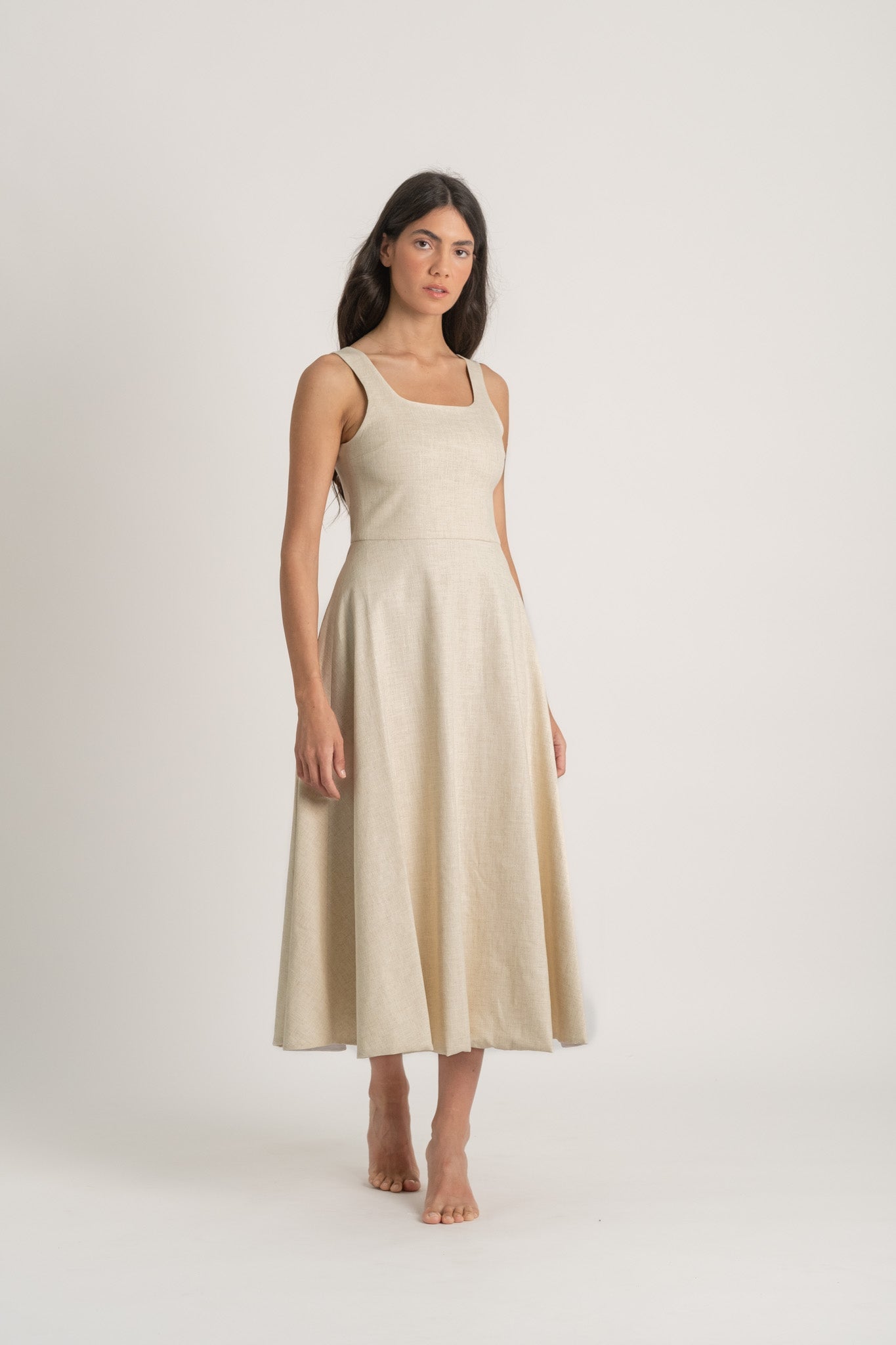 Ionia Linen Midi Dress Natural Beige – LUXMII