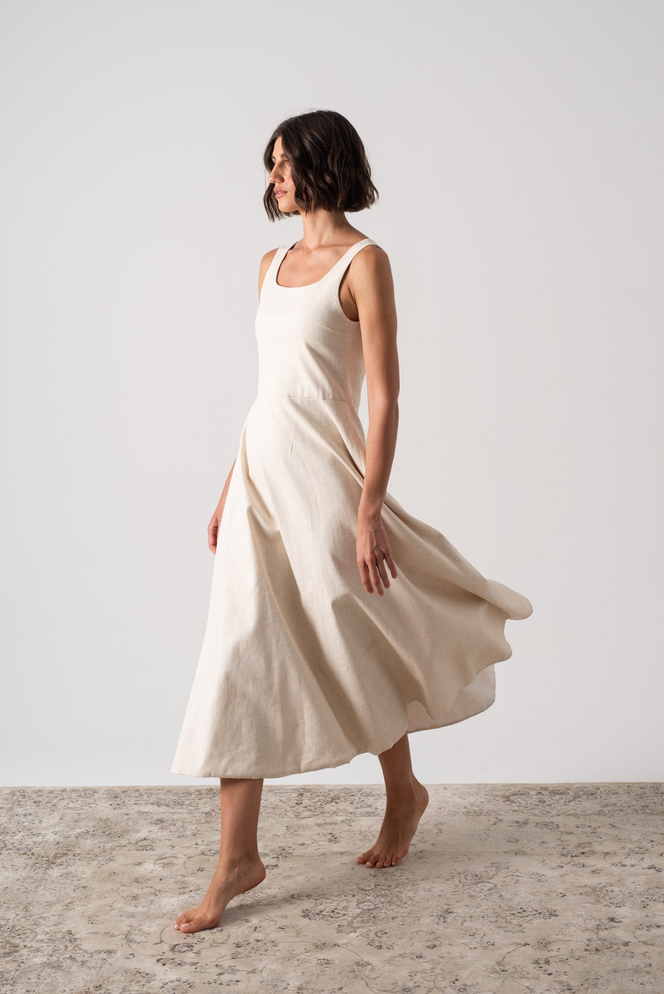 Ionia Linen Midi Dress Natural Beige Luxmii