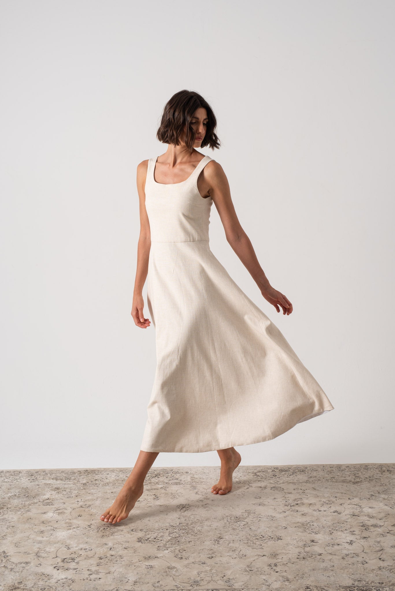Ionia Linen Midi Dress Natural Beige Luxmii