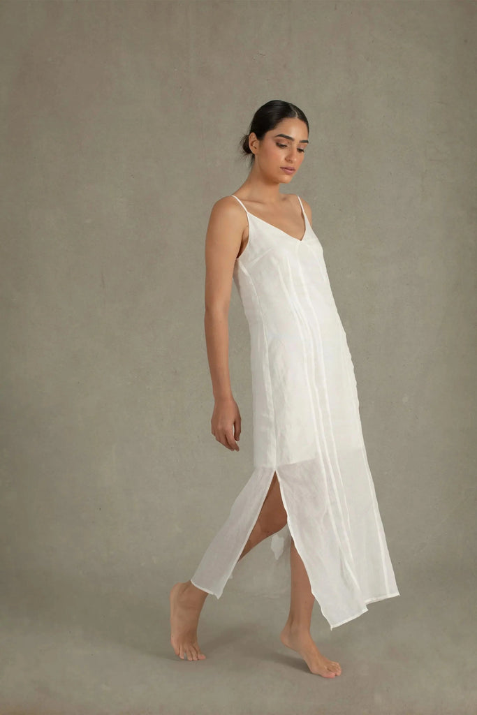 Léa Ramie Linen Slip Dress White & Black Luxmii