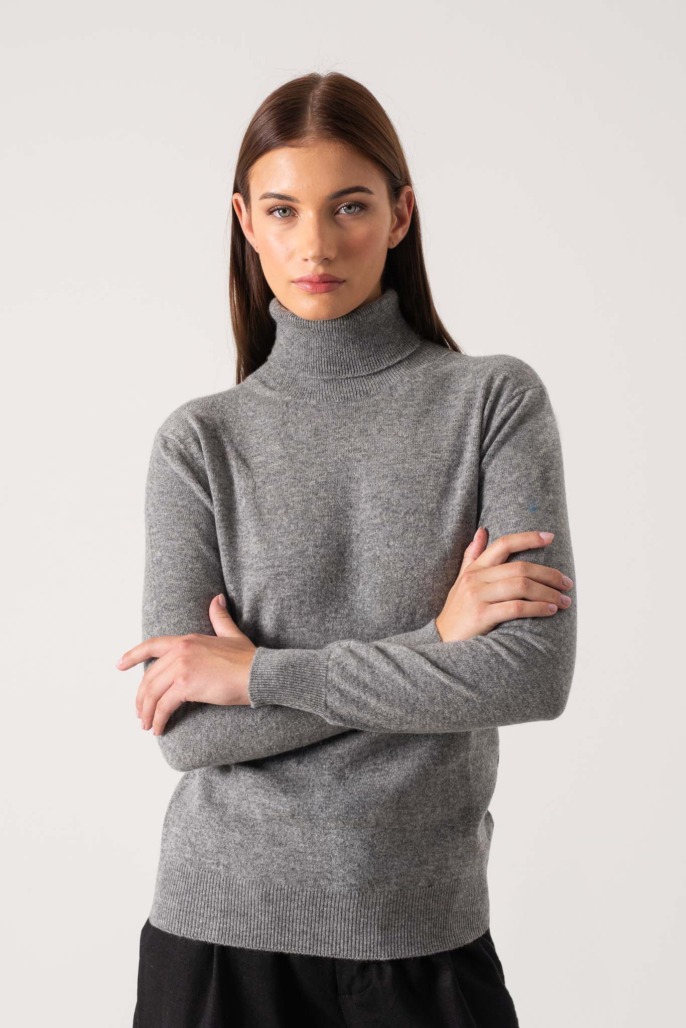 Ombra Cashmere Turtleneck Sweater Mélange Grey Luxmii