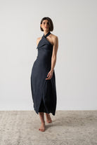 Oréa Halter Midi Dress Navy Luxmii