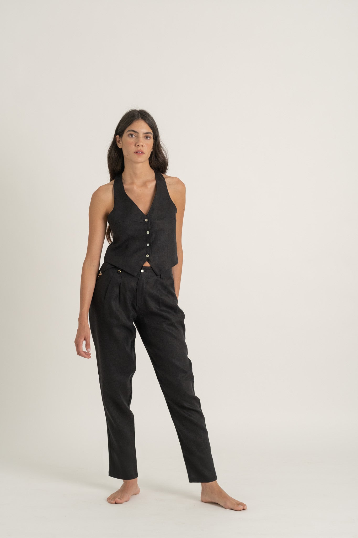 Piega Linen Trouser Black