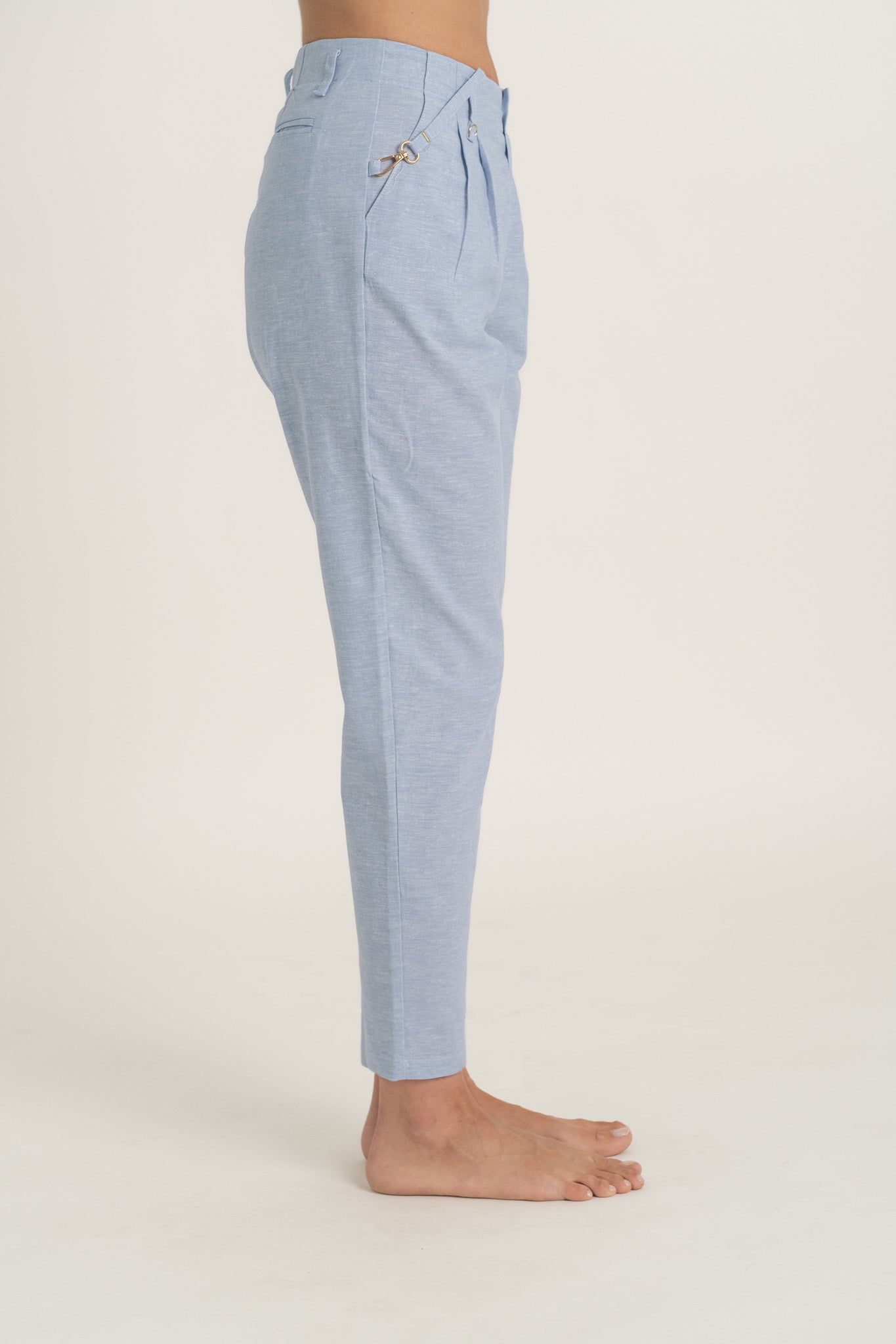 Buy Globus Women Sky Blue Solid Loose Fit Parallel Trousers online
