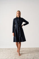 Rumi Linen Shirt Dress Navy Luxmii