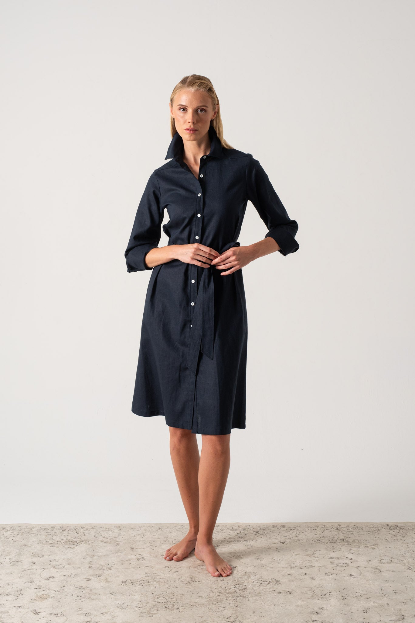 Rumi Linen Shirt Dress Navy Luxmii