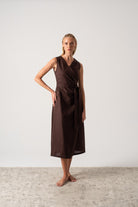 Safari Linen Wrap Dress Brown Espresso Luxmii