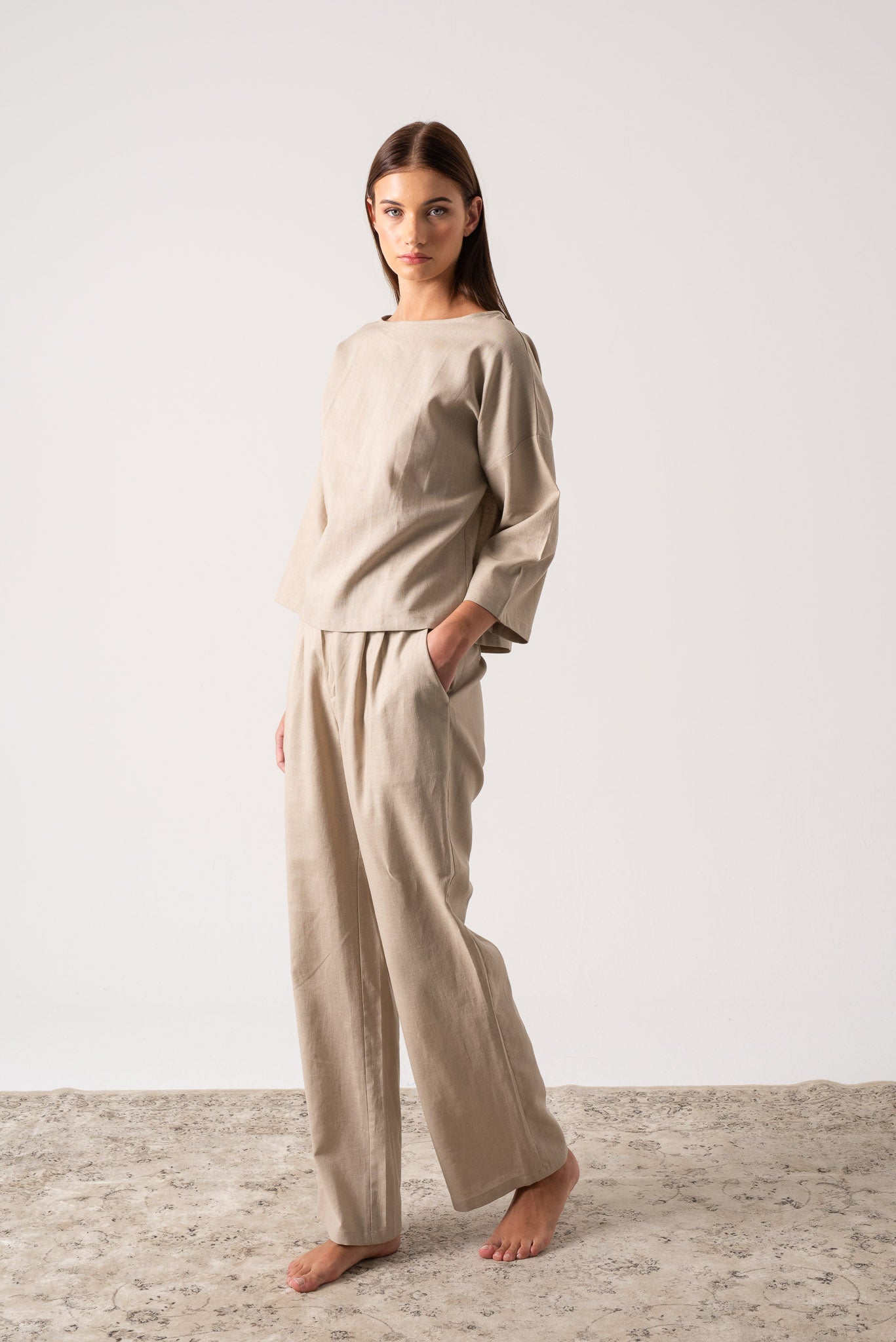 Thalia Linen Trouser Oatmeal Luxmii