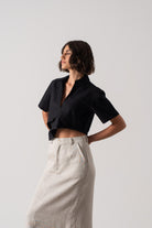 Zinnia Linen Cropped Top in Black Luxmii