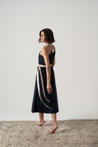 Zulu Linen Wrap Dress in Navy Luxmii