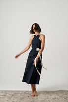 Zulu Linen Wrap Dress in Navy Luxmii