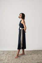 Zulu Linen Wrap Dress in Navy Luxmii