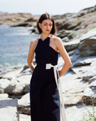 Zulu Linen Wrap Dress in Navy Luxmii