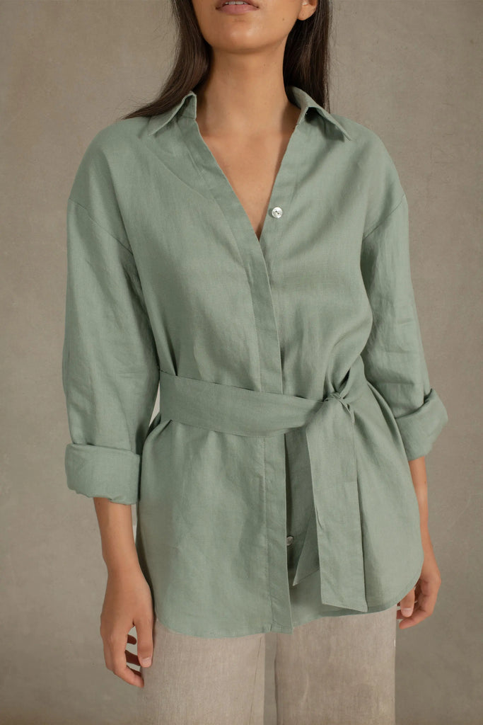 Alix Relaxed Linen Shirt Green Khaki Luxmii