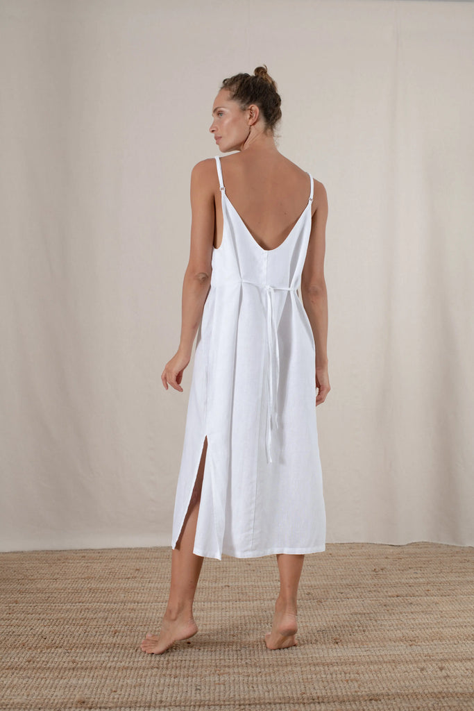 Basique Linen Slip Dress White Luxmii