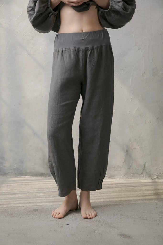 Eos Cropped Linen Pants Anthrazit - Luxmii