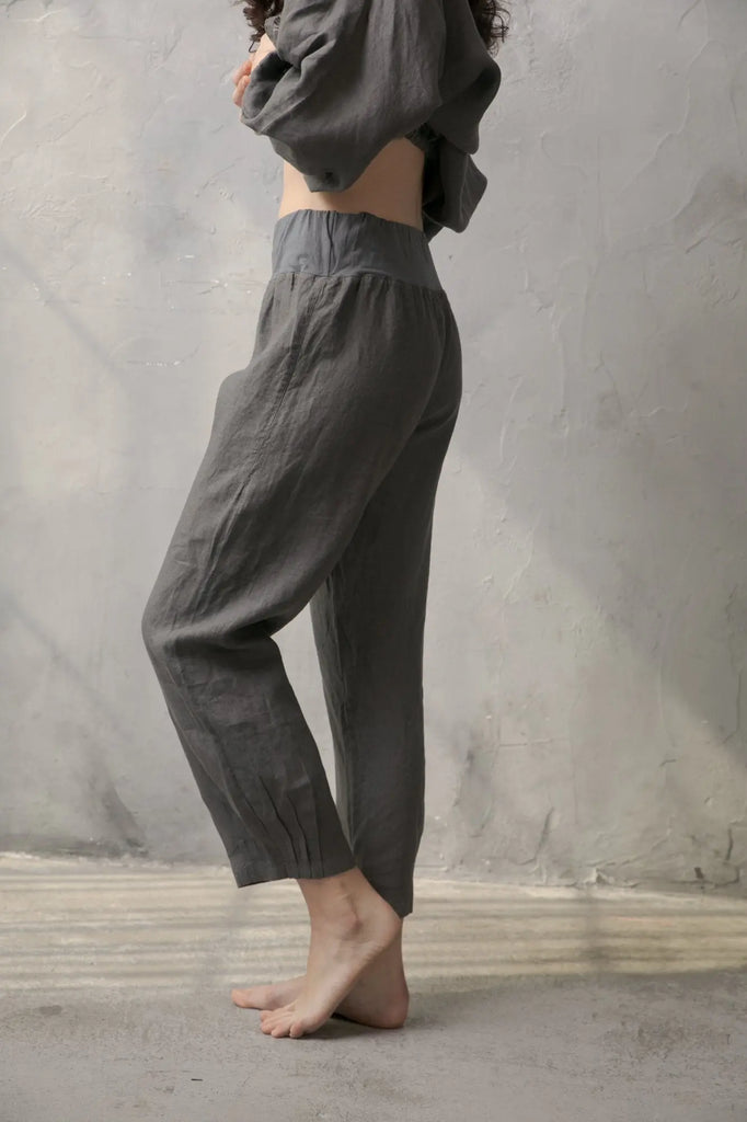 Eos Cropped Linen Pants Anthrazit - Luxmii