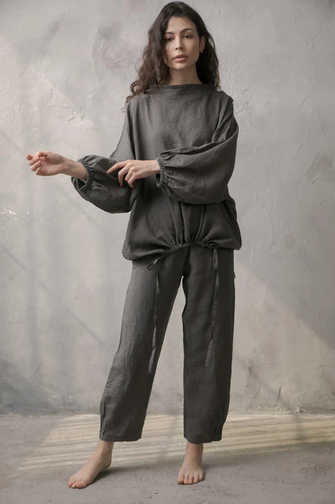 Eos Cropped Linen Pants Anthrazit - Luxmii