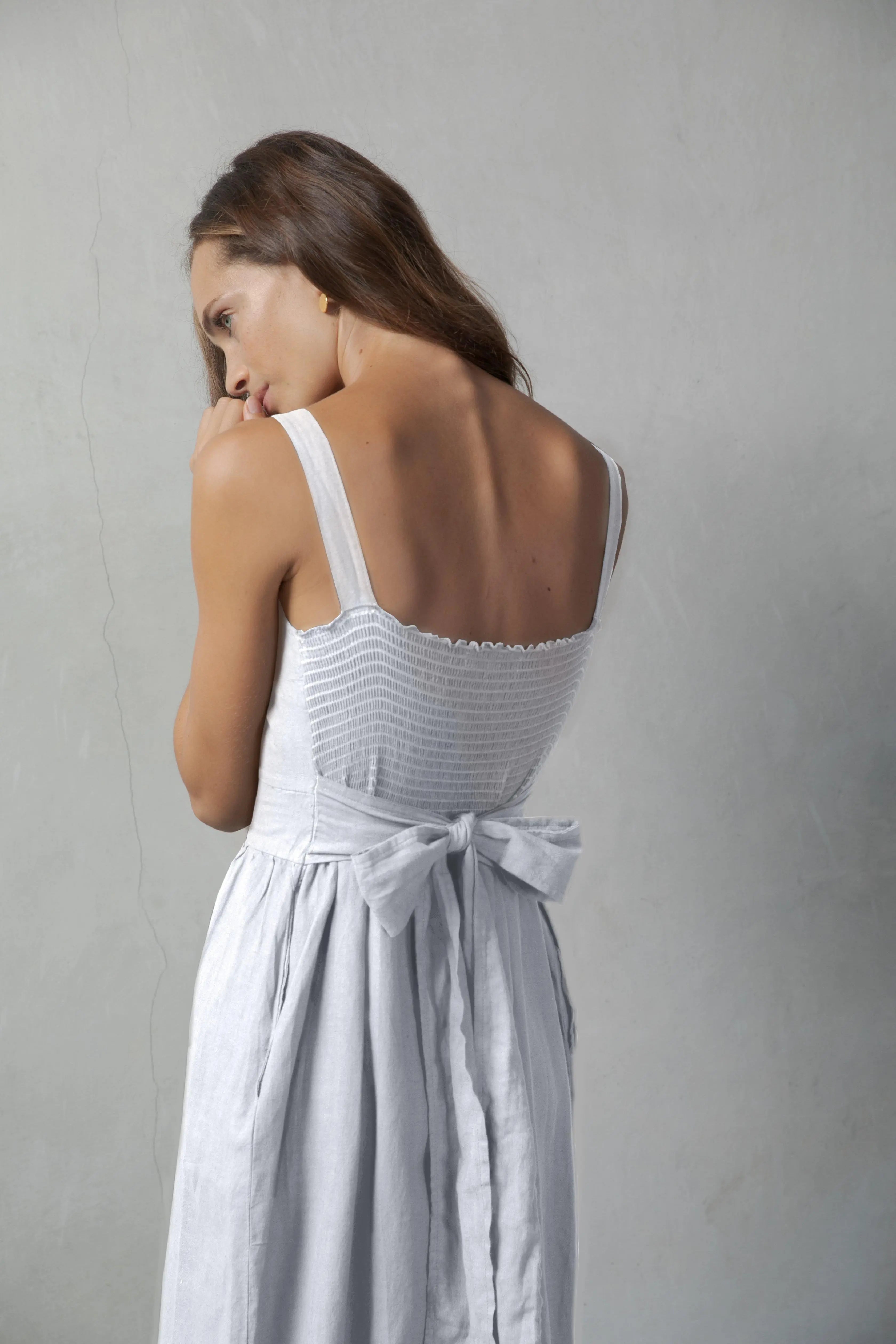 Farfalla Linen Midi Dress White - Luxmii