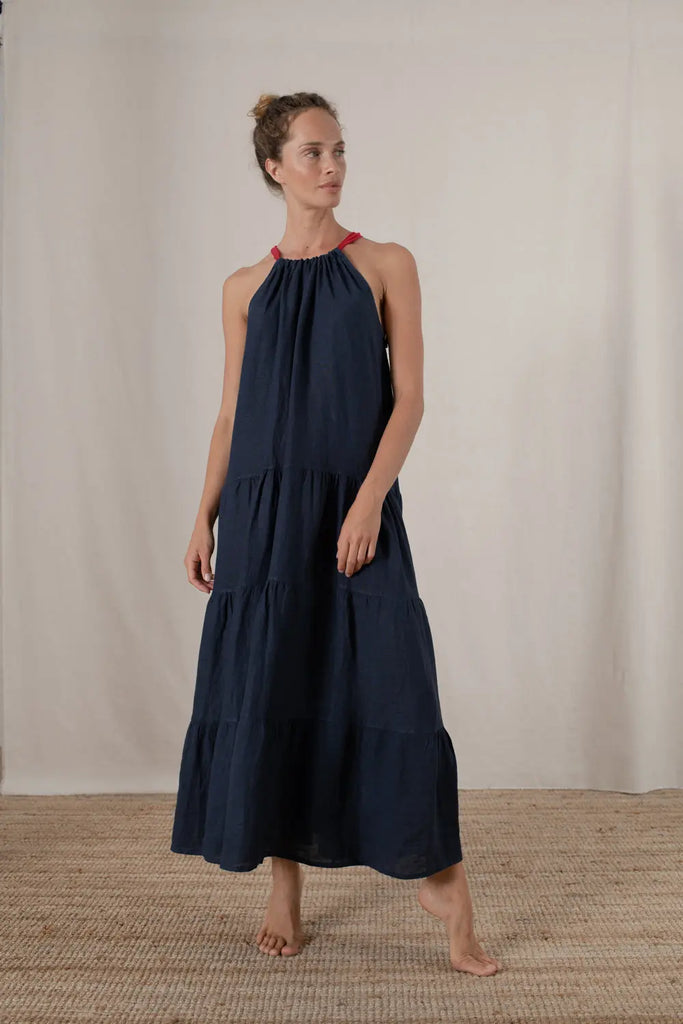 Fiume Linen Maxi Dress in Midnight - Luxmii