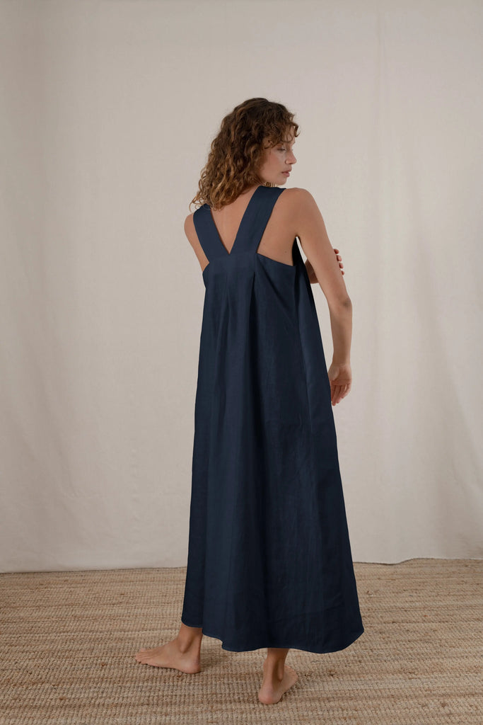 Haim Linen Maxi Dress in Midnight - Luxmii