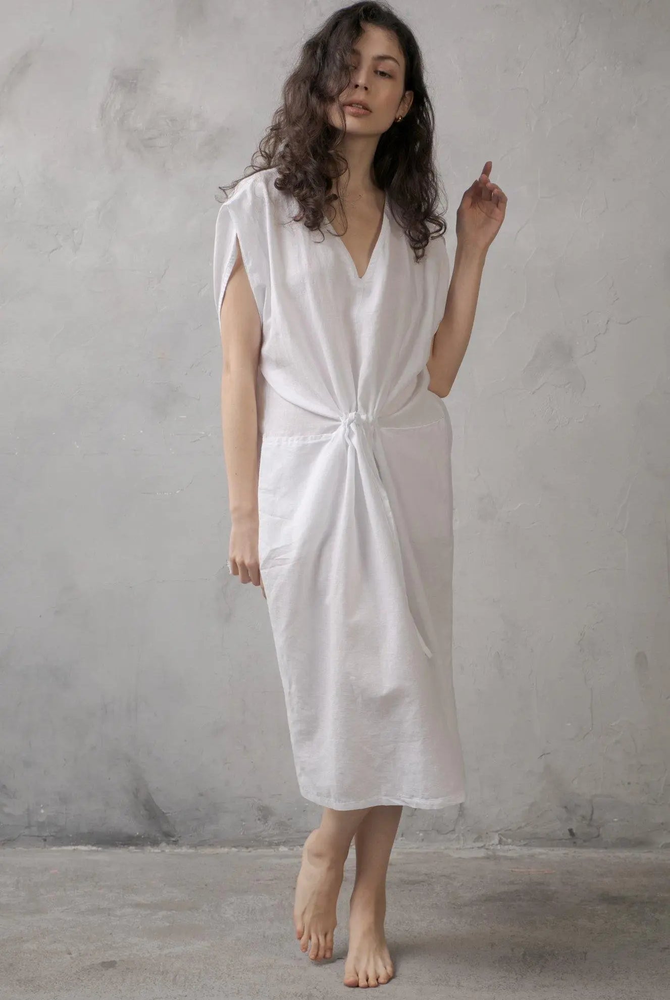 Hera Drawstring Linen Dress White - Luxmii