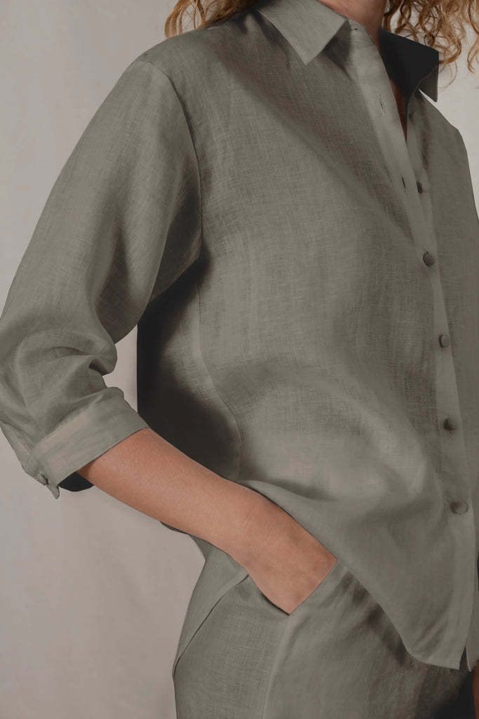 Hygge Linen Lounge Shirt in Taupe - Luxmii