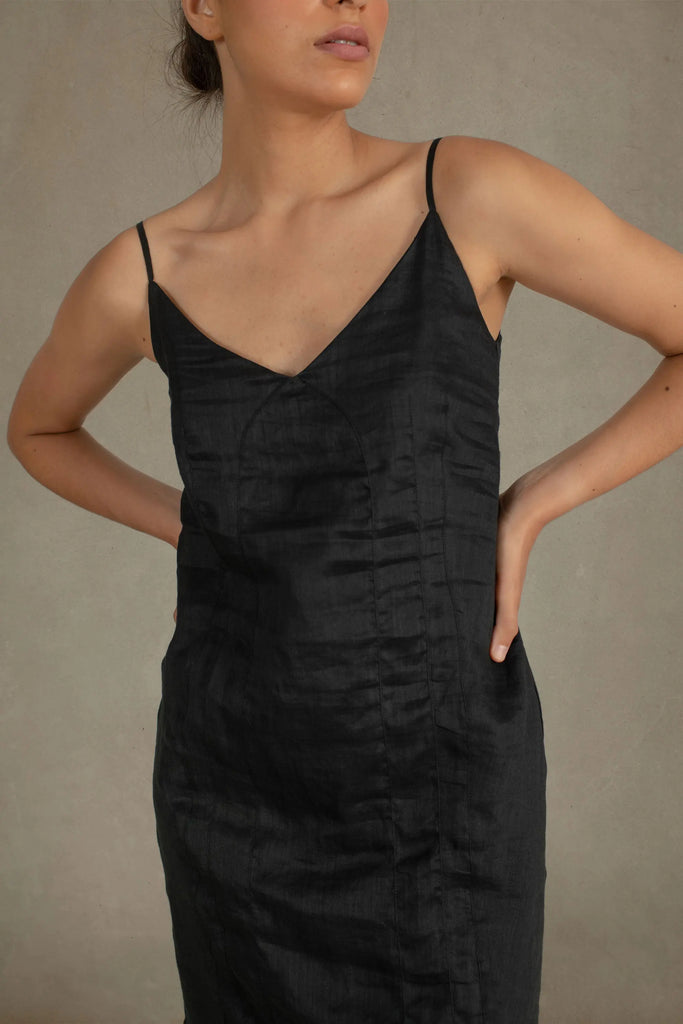 Léa Ramie Linen Slip Dress Black Luxmii