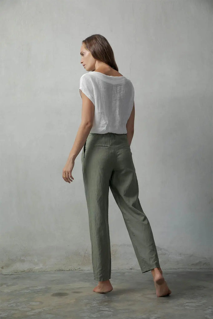 Piega Linen Trousers Khaki - Luxmii