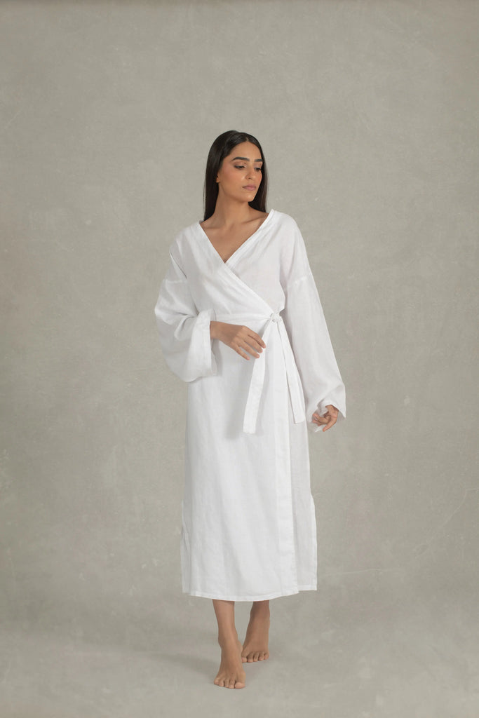 Vida Linen Wrap Dress White Luxmii